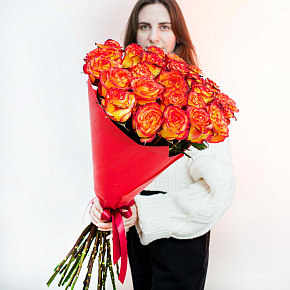 Букет из 25 роз желто-оранжевых "Хай Мэджик" 80 см