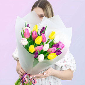 Микс из 21 разноцветного тюльпана