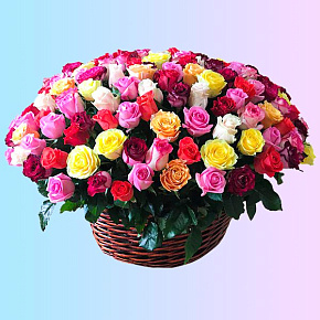 Корзина из 201 разноцветной розы