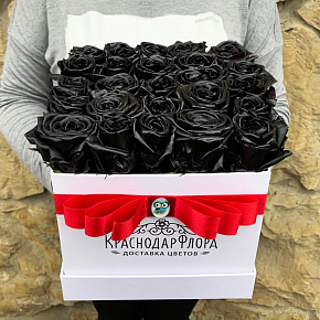 25 черных роз в коробке